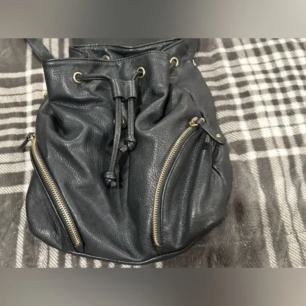 Express Black Backpack with Gold Ring Detail amexdoors.ca display picture 2